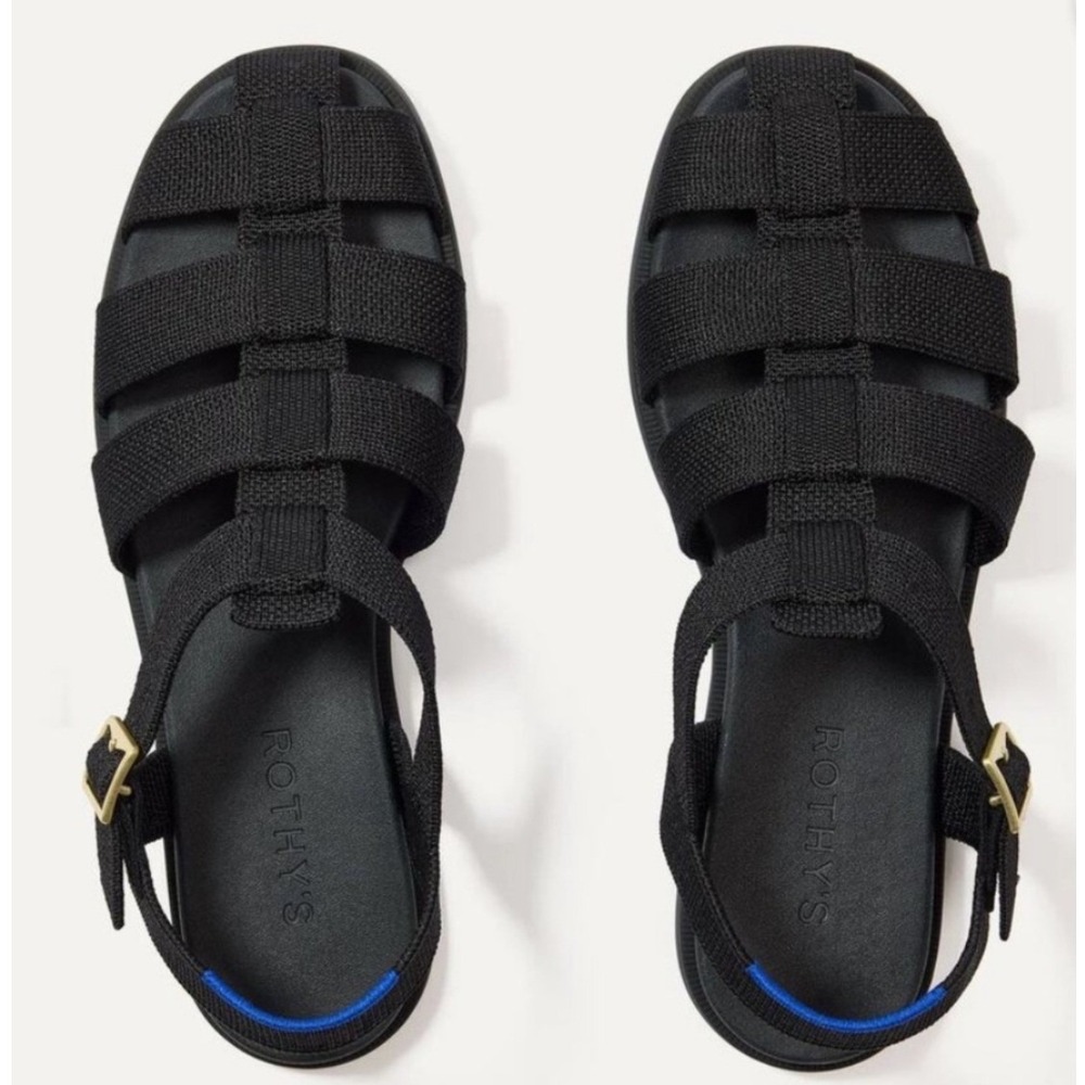 Rothy's The Fisherman Sandal Womens 8.5 Black Excellent Caged Strappy Flat